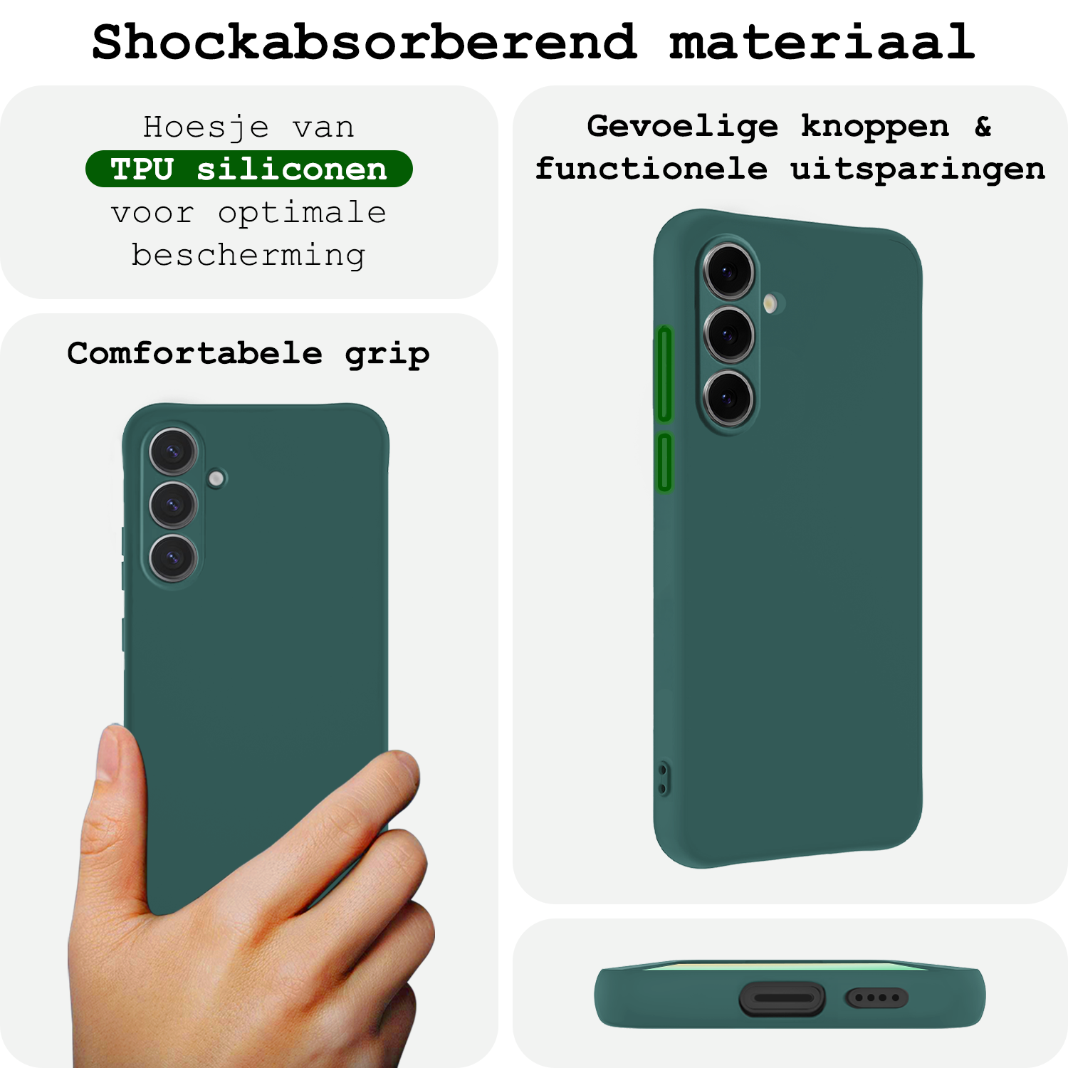 BASEY. Hoes Geschikt voor Samsung S24 FE Hoesje Siliconen Back Cover Case Met Screenprotector - Hoesje Geschikt voor Samsung Galaxy S24 FE Hoes Cover Hoesje - Donkergroen