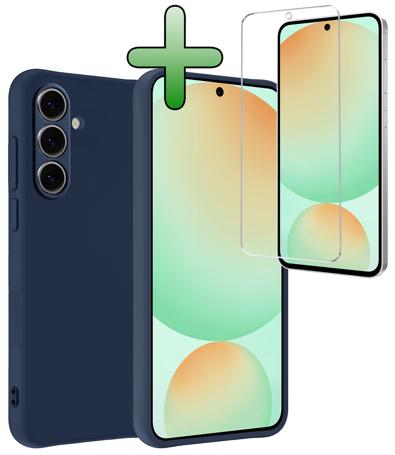BASEY. Hoes Geschikt voor Samsung S24 FE Hoesje Siliconen Back Cover Case Met Screenprotector - Hoesje Geschikt voor Samsung Galaxy S24 FE Hoes Cover Hoesje - Donkerblauw