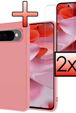 NoXx Hoesje Geschikt voor Google Pixel 9 Pro Hoesje Siliconen Case Hoes Met 2x Screenprotector - Hoes Geschikt voor Google Pixel 9 Pro Hoes Cover Case - Lichtroze