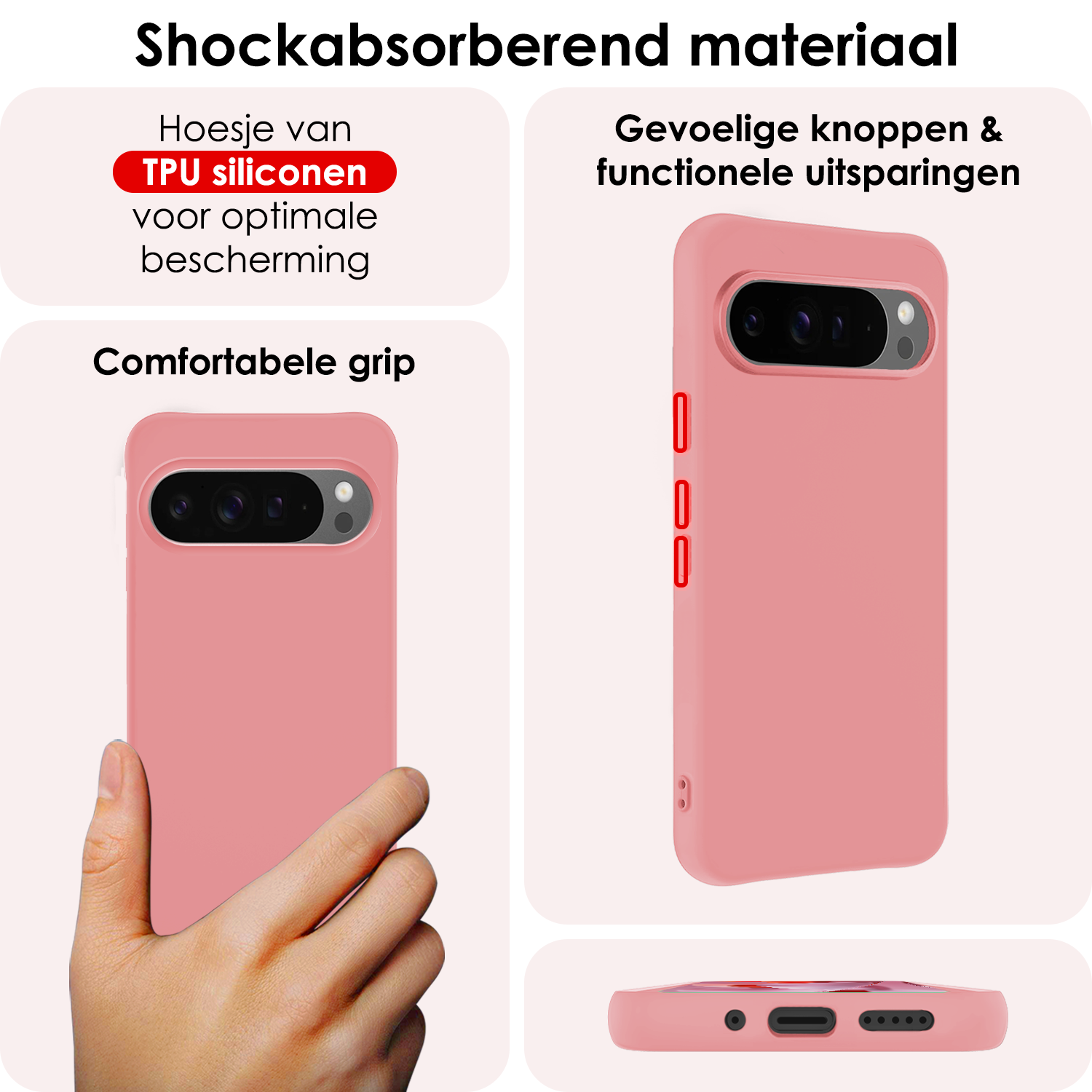 NoXx Hoesje Geschikt voor Google Pixel 9 Pro Hoesje Siliconen Case Hoes Met 2x Screenprotector - Hoes Geschikt voor Google Pixel 9 Pro Hoes Cover Case - Lichtroze