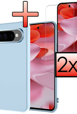 NoXx Hoesje Geschikt voor Google Pixel 9 Pro Hoesje Siliconen Case Hoes Met 2x Screenprotector - Hoes Geschikt voor Google Pixel 9 Pro Hoes Cover Case - Lichtblauw