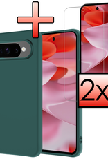 NoXx Hoesje Geschikt voor Google Pixel 9 Pro Hoesje Siliconen Case Hoes Met 2x Screenprotector - Hoes Geschikt voor Google Pixel 9 Pro Hoes Cover Case - Donkergroen