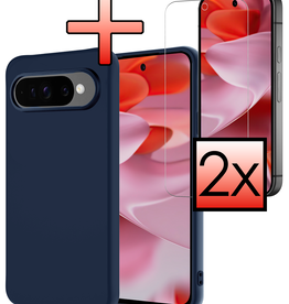 NoXx NoXx Google Pixel 9 Pro Hoesje Siliconen Met 2x Screenprotector - Donkerblauw