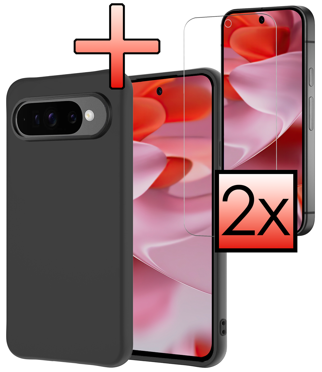 NoXx Hoesje Geschikt voor Google Pixel 9 Pro Hoesje Siliconen Case Hoes Met 2x Screenprotector - Hoes Geschikt voor Google Pixel 9 Pro Hoes Cover Case - Zwart