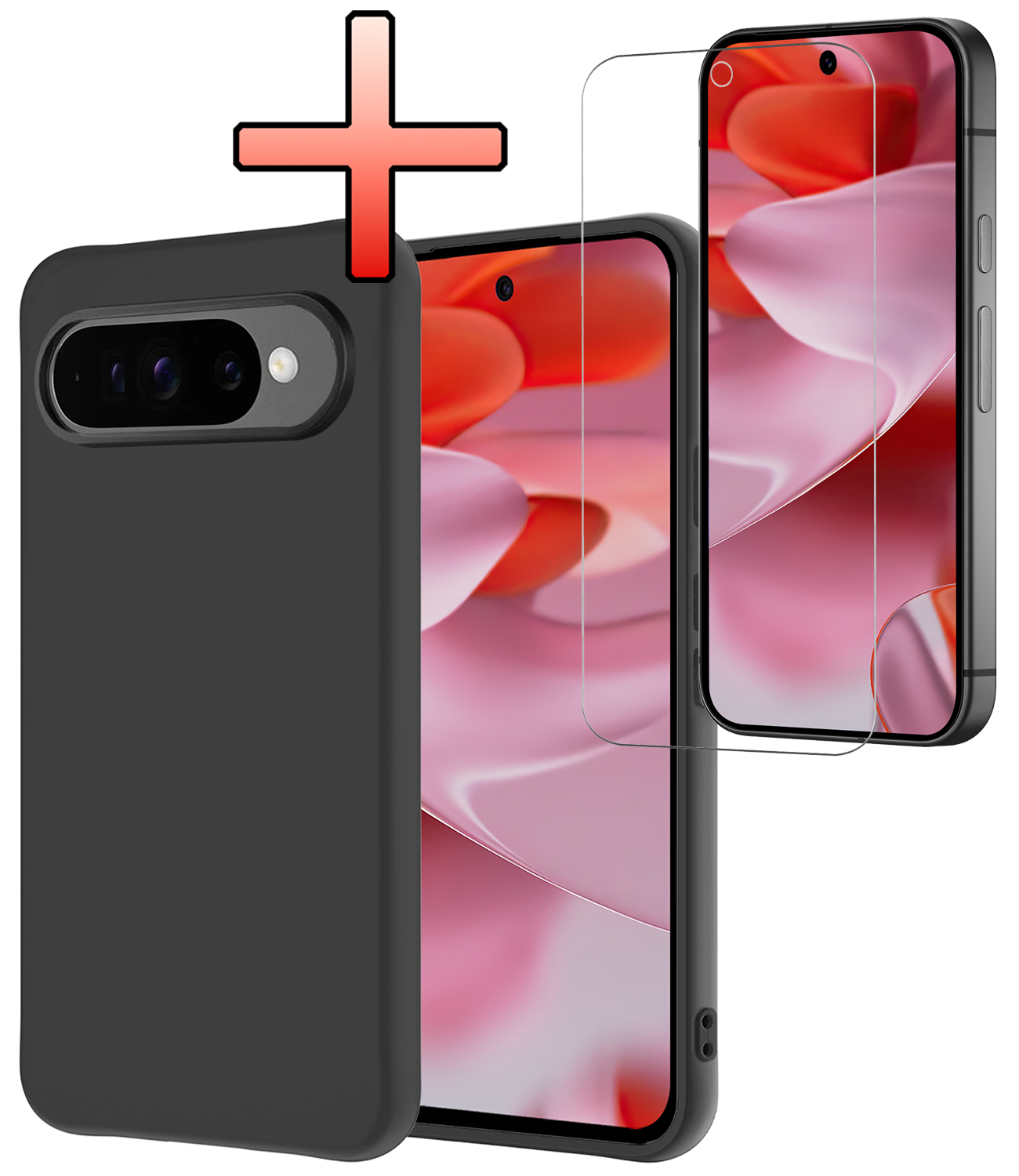 NoXx Hoesje Geschikt voor Google Pixel 9 Pro Hoesje Siliconen Case Hoes Met Screenprotector - Hoes Geschikt voor Google Pixel 9 Pro Hoes Cover Case - Zwart