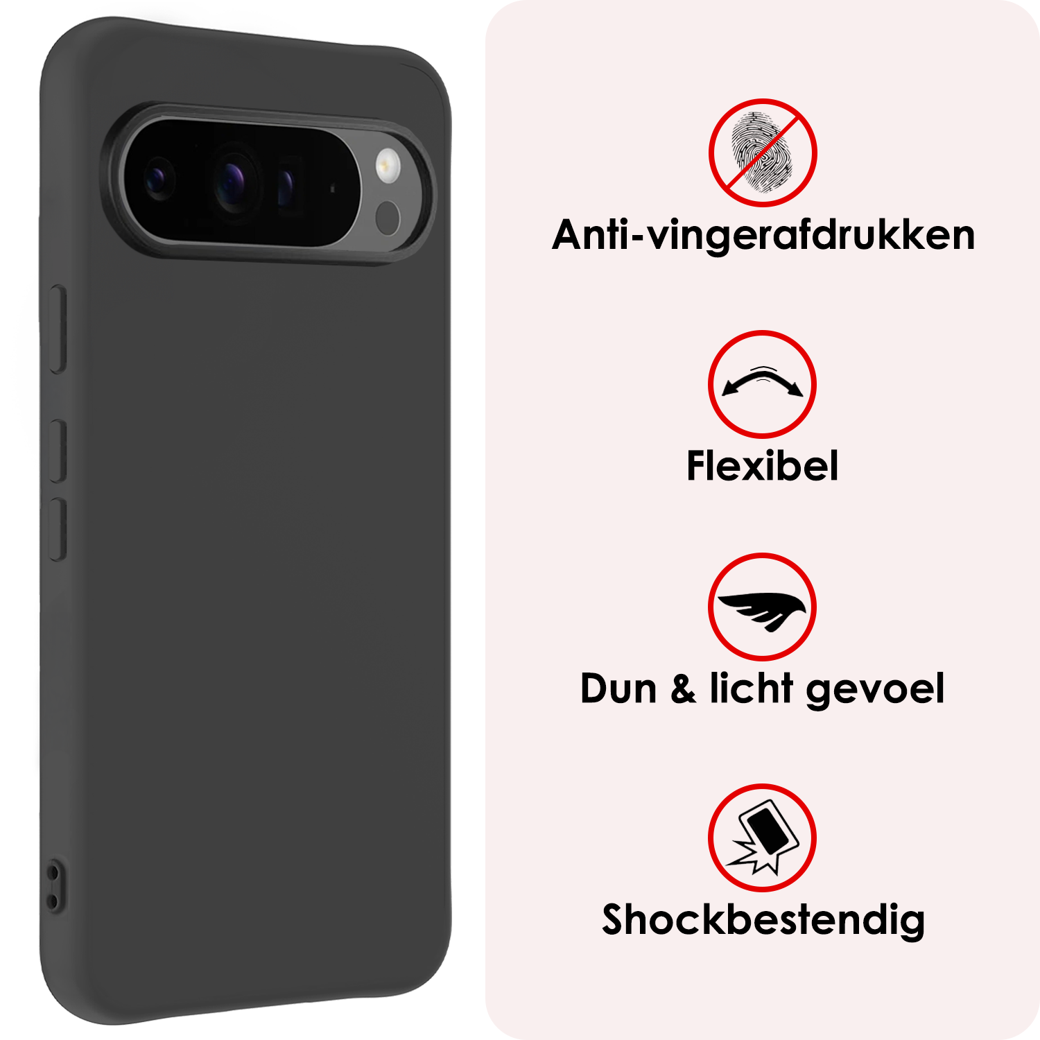 NoXx Hoesje Geschikt voor Google Pixel 9 Pro Hoesje Siliconen Case Hoes Met Screenprotector - Hoes Geschikt voor Google Pixel 9 Pro Hoes Cover Case - Zwart