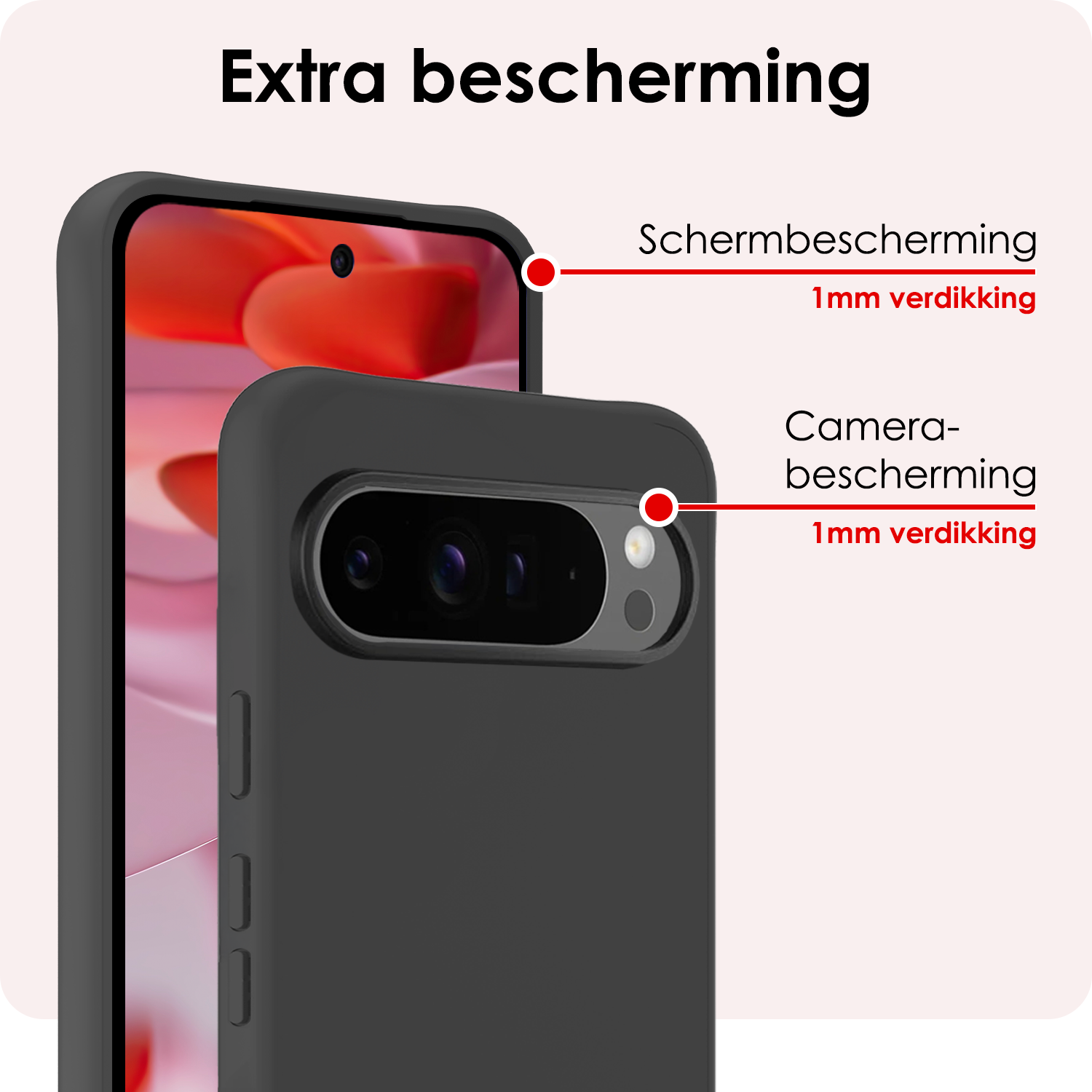 NoXx Hoesje Geschikt voor Google Pixel 9 Pro Hoesje Siliconen Case Hoes Met Screenprotector - Hoes Geschikt voor Google Pixel 9 Pro Hoes Cover Case - Zwart