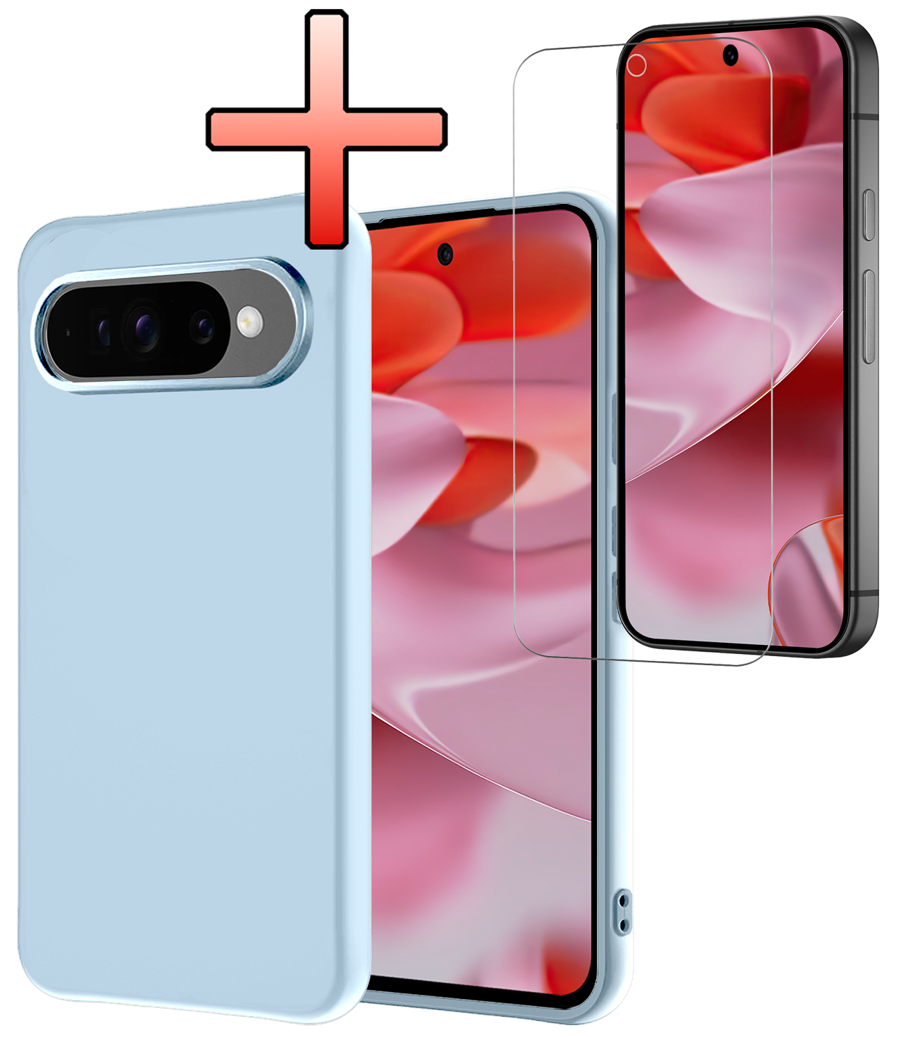 NoXx Hoesje Geschikt voor Google Pixel 9 Pro Hoesje Siliconen Case Hoes Met Screenprotector - Hoes Geschikt voor Google Pixel 9 Pro Hoes Cover Case - Lichtblauw