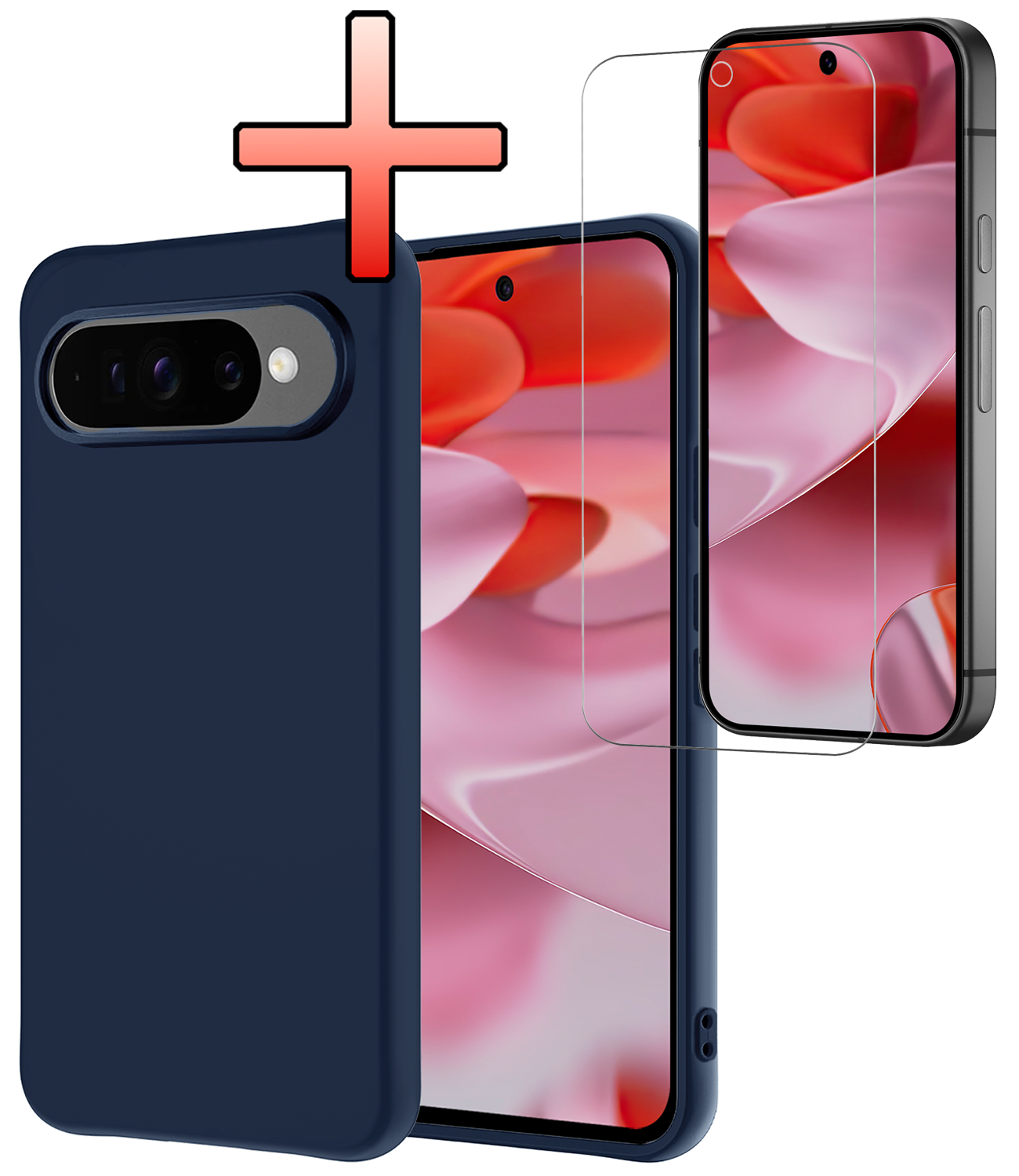 NoXx Hoesje Geschikt voor Google Pixel 9 Pro Hoesje Siliconen Case Hoes Met Screenprotector - Hoes Geschikt voor Google Pixel 9 Pro Hoes Cover Case - Donkerblauw