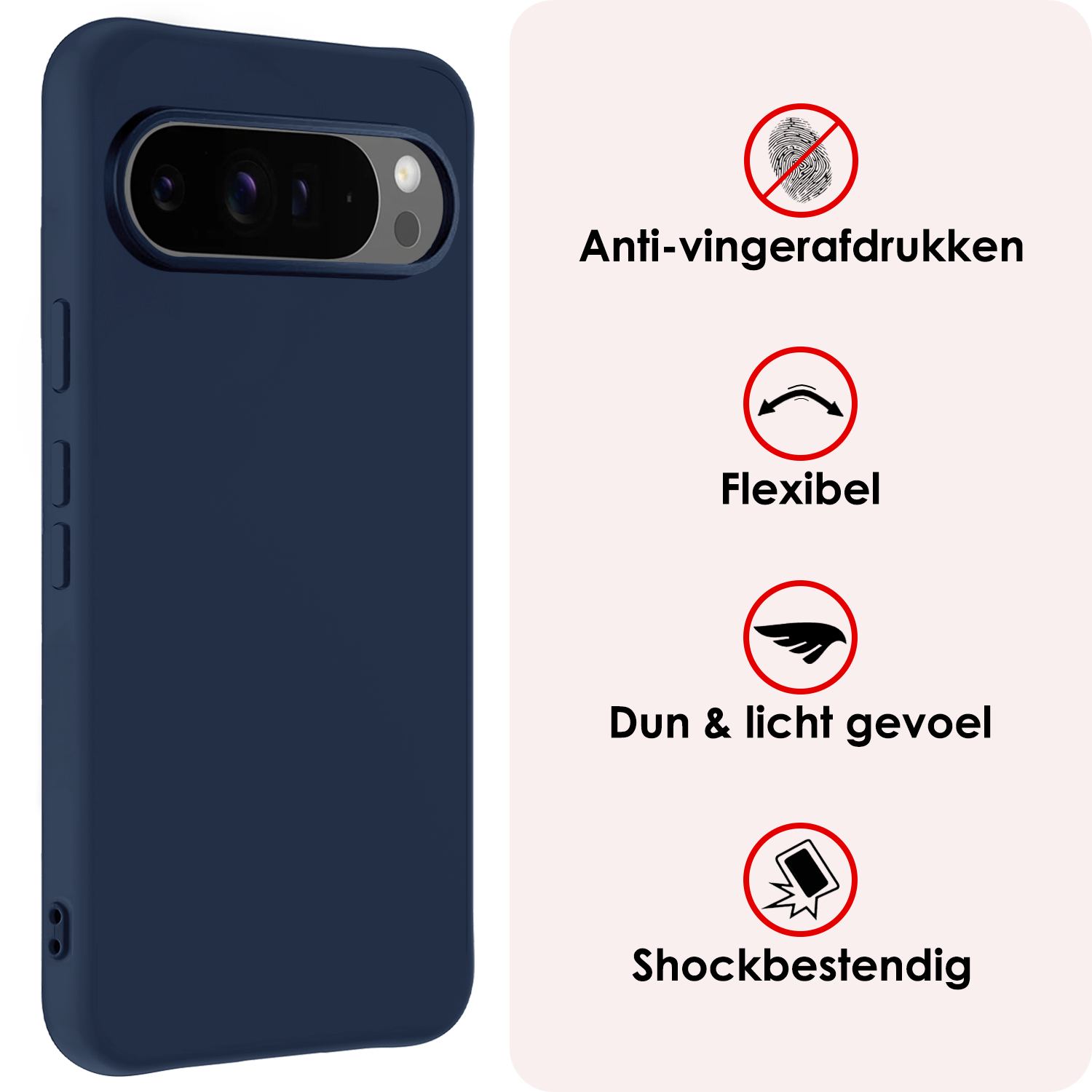 NoXx Hoesje Geschikt voor Google Pixel 9 Pro Hoesje Siliconen Case Hoes Met Screenprotector - Hoes Geschikt voor Google Pixel 9 Pro Hoes Cover Case - Donkerblauw