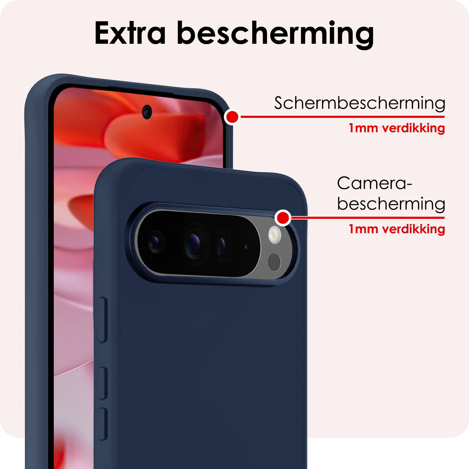 NoXx Hoesje Geschikt voor Google Pixel 9 Pro Hoesje Siliconen Case Hoes Met Screenprotector - Hoes Geschikt voor Google Pixel 9 Pro Hoes Cover Case - Donkerblauw