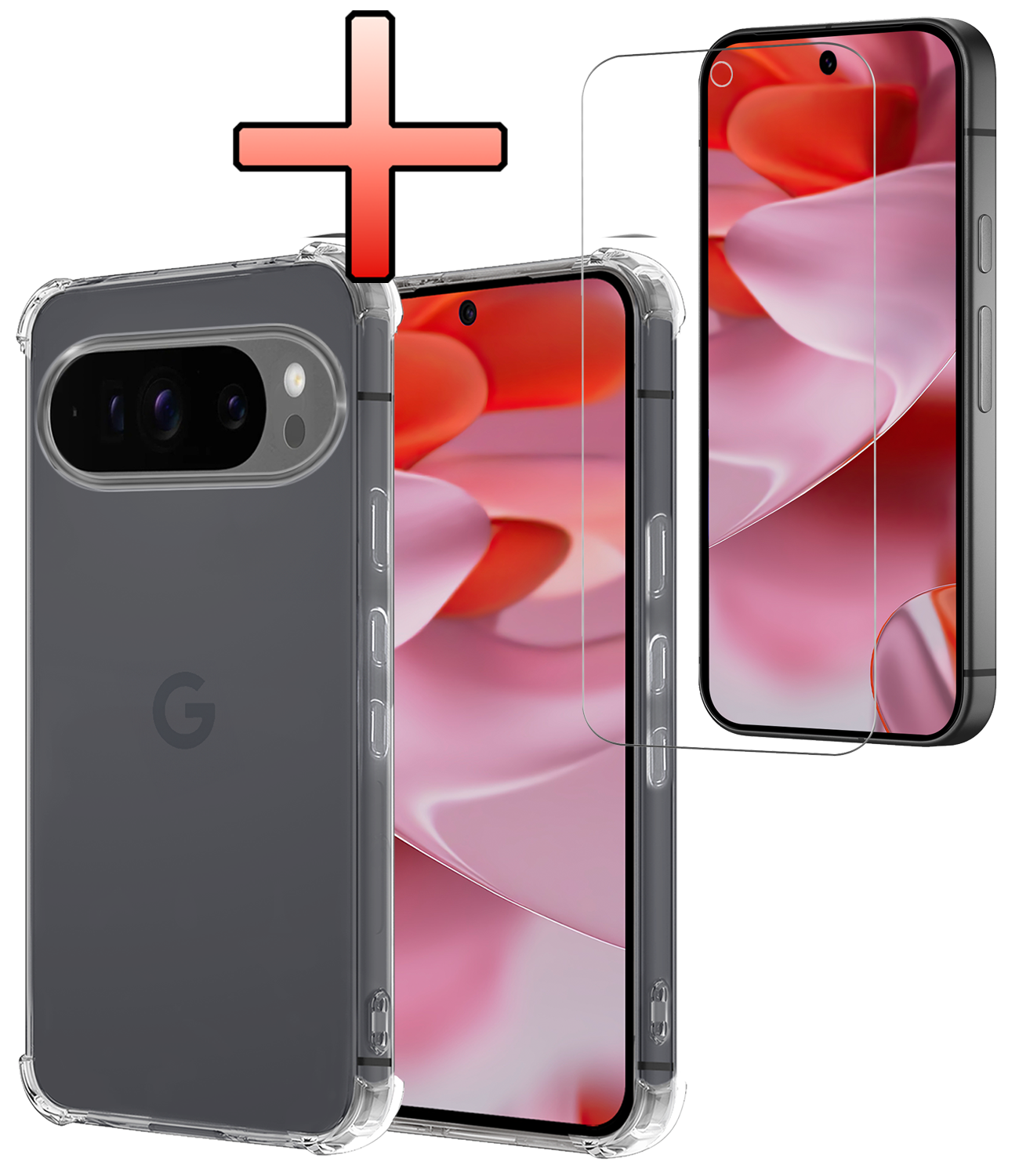 NoXx Hoesje Geschikt voor Google Pixel 9 Pro Hoesje Siliconen Shock Proof Case Hoes Met Screenprotector - Hoes Geschikt voor Google Pixel 9 Pro Hoes Cover Case Shockproof - Transparant