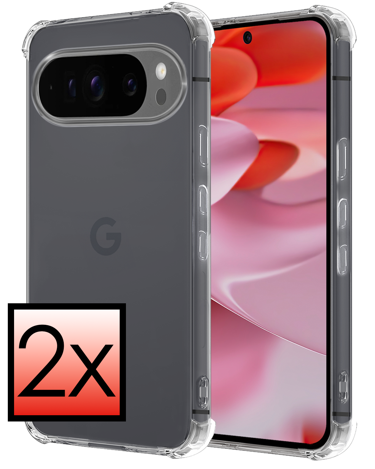 NoXx Hoesje Geschikt voor Google Pixel 9 Pro Hoesje Siliconen Shock Proof Case Hoes - Hoes Geschikt voor Google Pixel 9 Pro Hoes Cover Case Shockproof - Transparant - 2 PACK