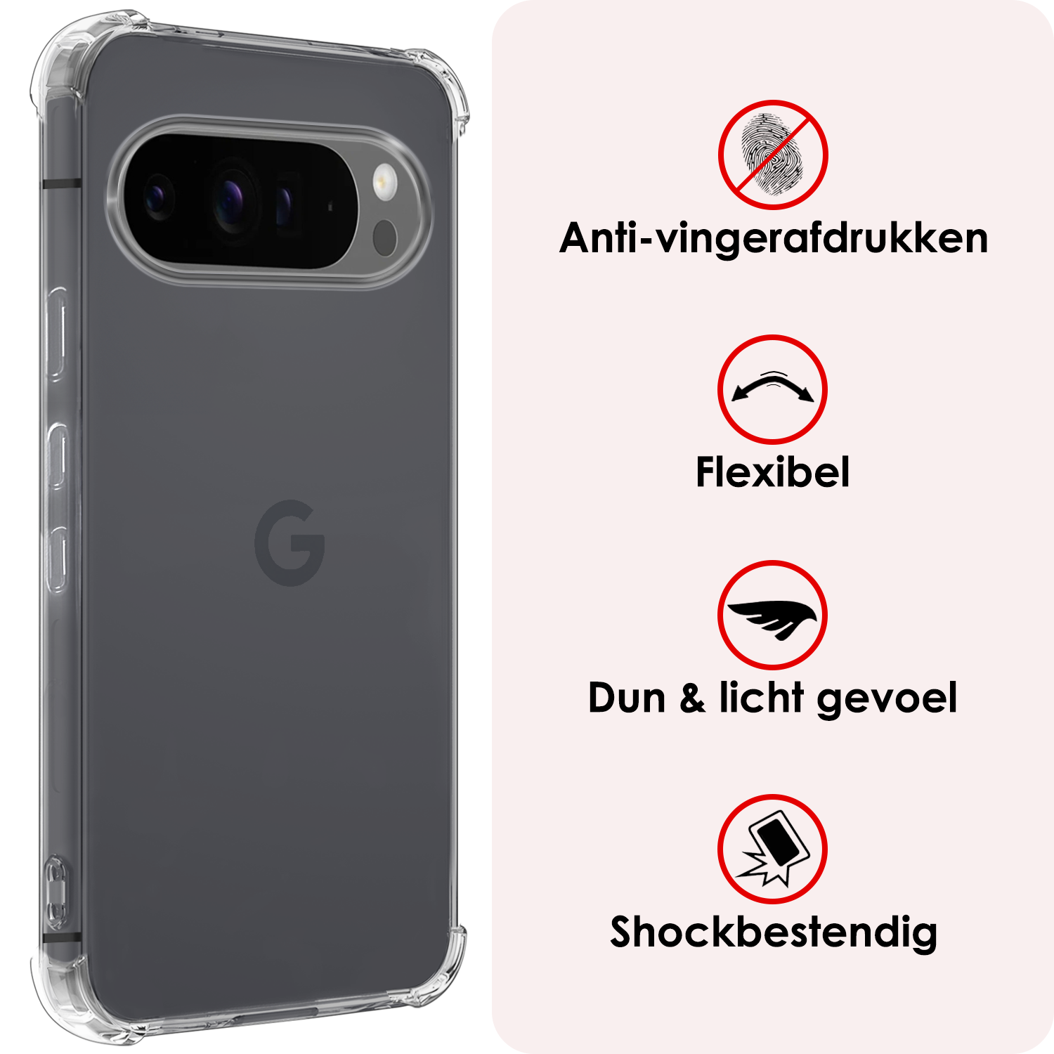 NoXx Hoesje Geschikt voor Google Pixel 9 Pro Hoesje Siliconen Shock Proof Case Hoes - Hoes Geschikt voor Google Pixel 9 Pro Hoes Cover Case Shockproof - Transparant