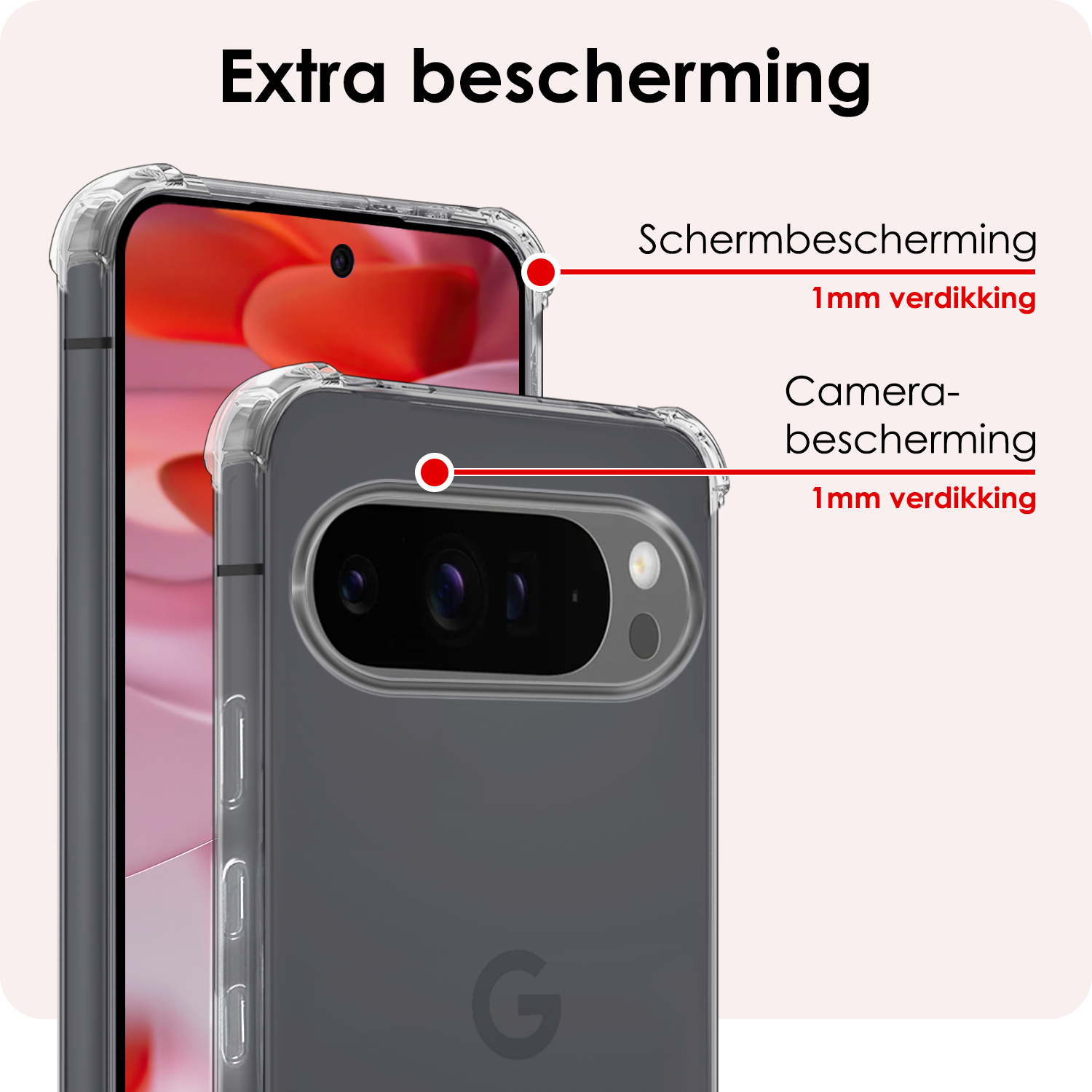 NoXx Hoesje Geschikt voor Google Pixel 9 Pro Hoesje Siliconen Shock Proof Case Hoes - Hoes Geschikt voor Google Pixel 9 Pro Hoes Cover Case Shockproof - Transparant