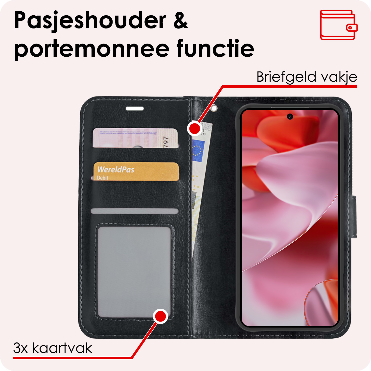 NoXx Hoesje Geschikt voor Google Pixel 9 Hoesje Book Case Hoes Portemonnee Cover Walletcase Met 2x Screenprotector - Hoes Geschikt voor Google Pixel 9 Hoes Bookcase Hoesje - Zwart
