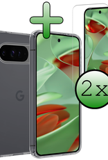 BASEY. Hoesje Geschikt voor Google Pixel 9 Pro Hoesje Siliconen Case Hoes Met 2x Screenprotector - Hoes Geschikt voor Google Pixel 9 Pro Hoes Cover Case - Transparant
