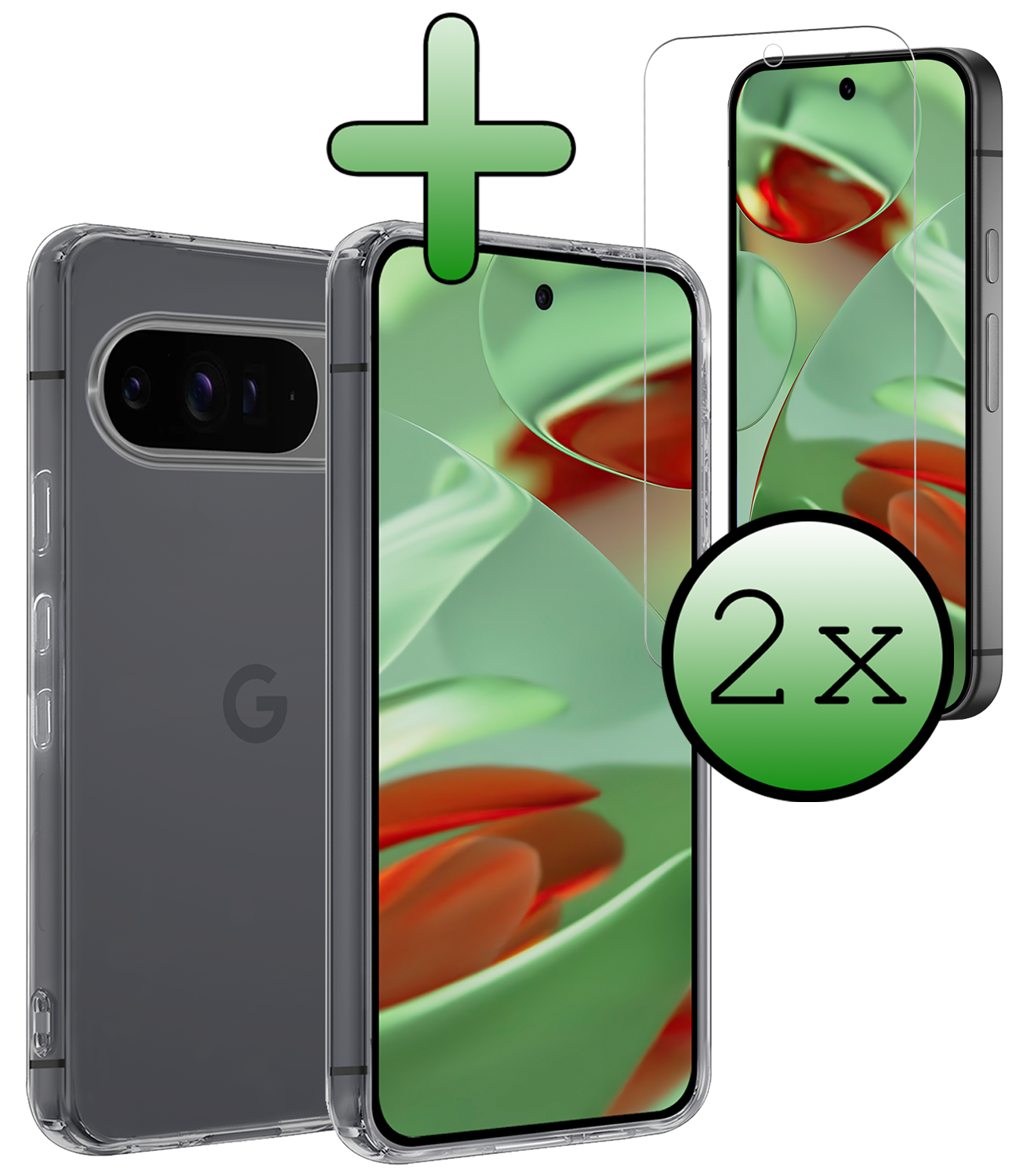 BASEY. Hoesje Geschikt voor Google Pixel 9 Pro Hoesje Siliconen Case Hoes Met 2x Screenprotector - Hoes Geschikt voor Google Pixel 9 Pro Hoes Cover Case - Transparant