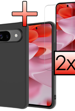 NoXx Hoesje Geschikt voor Google Pixel 9 Hoesje Siliconen Case Hoes Met 2x Screenprotector - Hoes Geschikt voor Google Pixel 9 Hoes Cover Case - Zwart