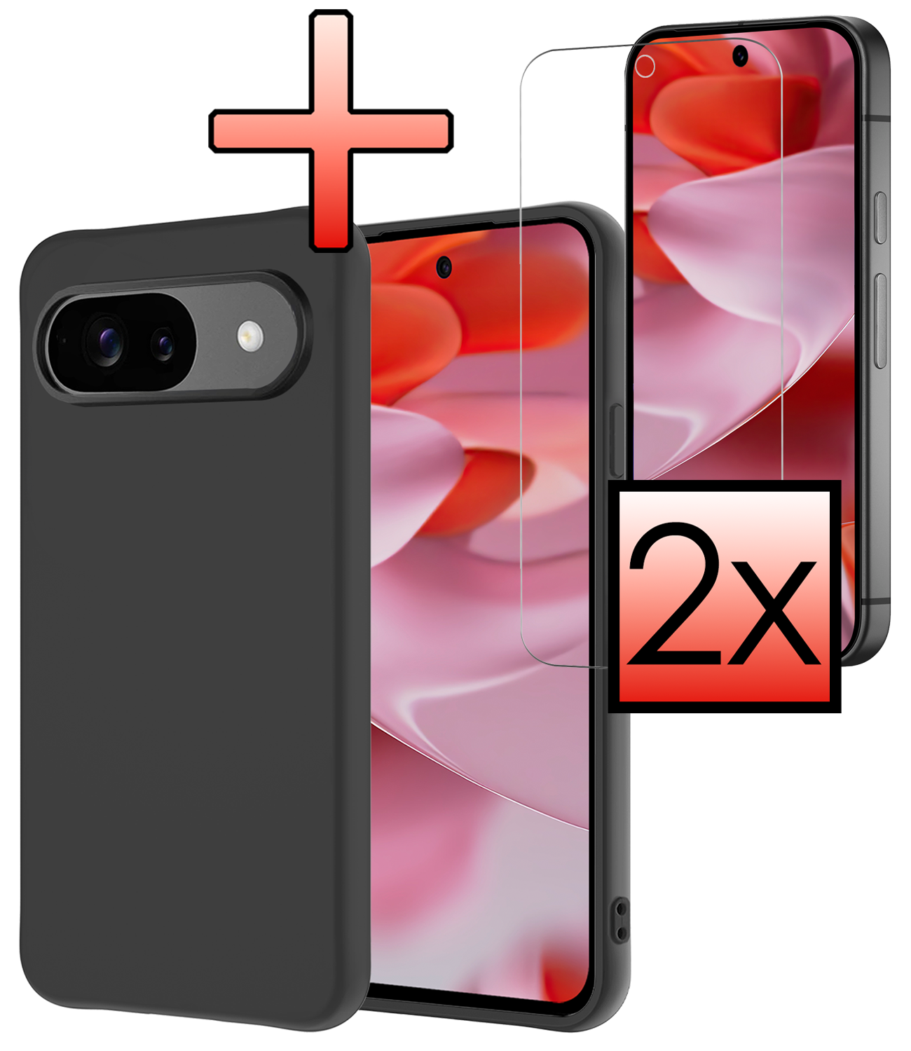 NoXx Hoesje Geschikt voor Google Pixel 9 Hoesje Siliconen Case Hoes Met 2x Screenprotector - Hoes Geschikt voor Google Pixel 9 Hoes Cover Case - Zwart