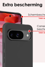 NoXx Hoesje Geschikt voor Google Pixel 9 Hoesje Siliconen Case Hoes Met 2x Screenprotector - Hoes Geschikt voor Google Pixel 9 Hoes Cover Case - Zwart