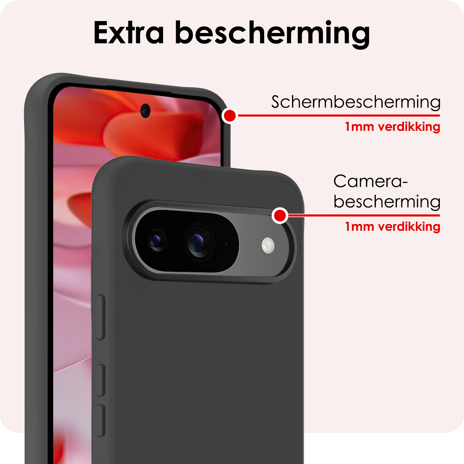 NoXx Hoesje Geschikt voor Google Pixel 9 Hoesje Siliconen Case Hoes Met 2x Screenprotector - Hoes Geschikt voor Google Pixel 9 Hoes Cover Case - Zwart