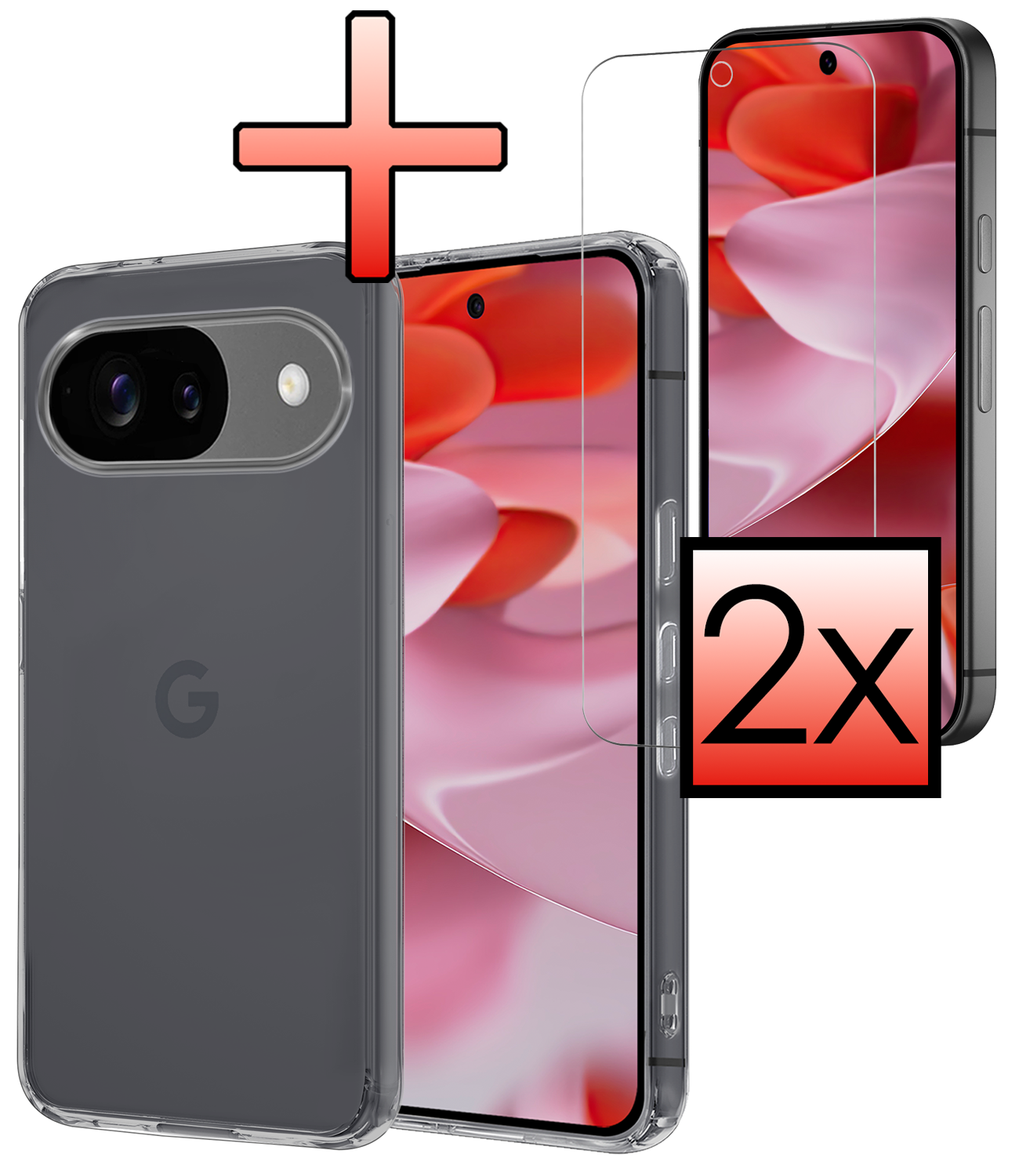 NoXx Hoesje Geschikt voor Google Pixel 9 Hoesje Siliconen Case Hoes Met 2x Screenprotector - Hoes Geschikt voor Google Pixel 9 Hoes Cover Case - Transparant