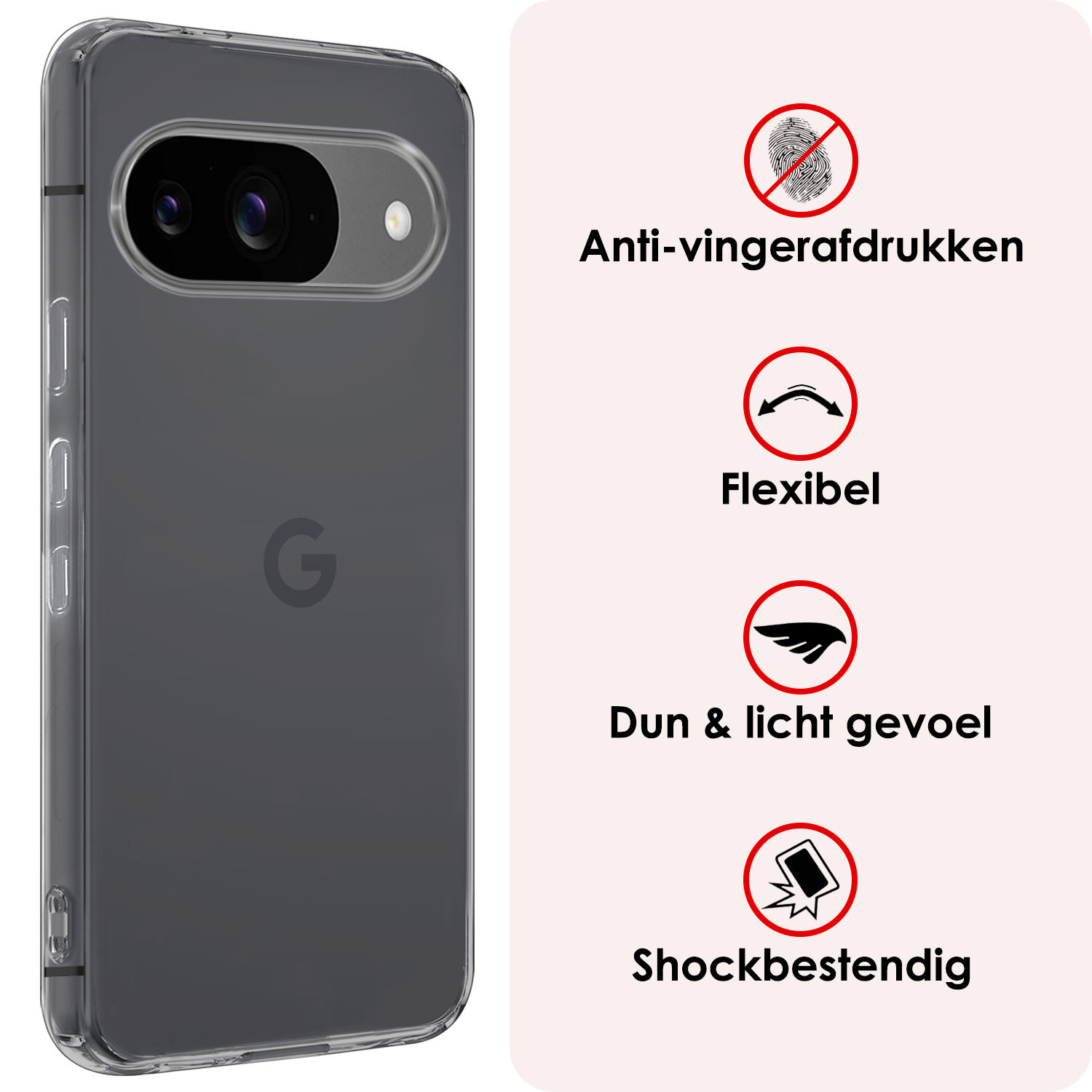 NoXx Hoesje Geschikt voor Google Pixel 9 Hoesje Siliconen Case Hoes Met 2x Screenprotector - Hoes Geschikt voor Google Pixel 9 Hoes Cover Case - Transparant