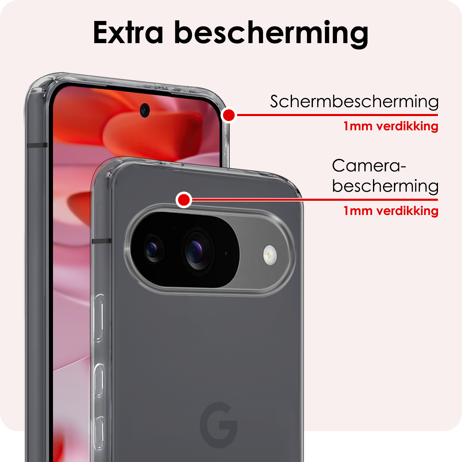 NoXx Hoesje Geschikt voor Google Pixel 9 Hoesje Siliconen Case Hoes Met 2x Screenprotector - Hoes Geschikt voor Google Pixel 9 Hoes Cover Case - Transparant