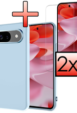 NoXx Hoesje Geschikt voor Google Pixel 9 Hoesje Siliconen Case Hoes Met 2x Screenprotector - Hoes Geschikt voor Google Pixel 9 Hoes Cover Case - Lichtblauw