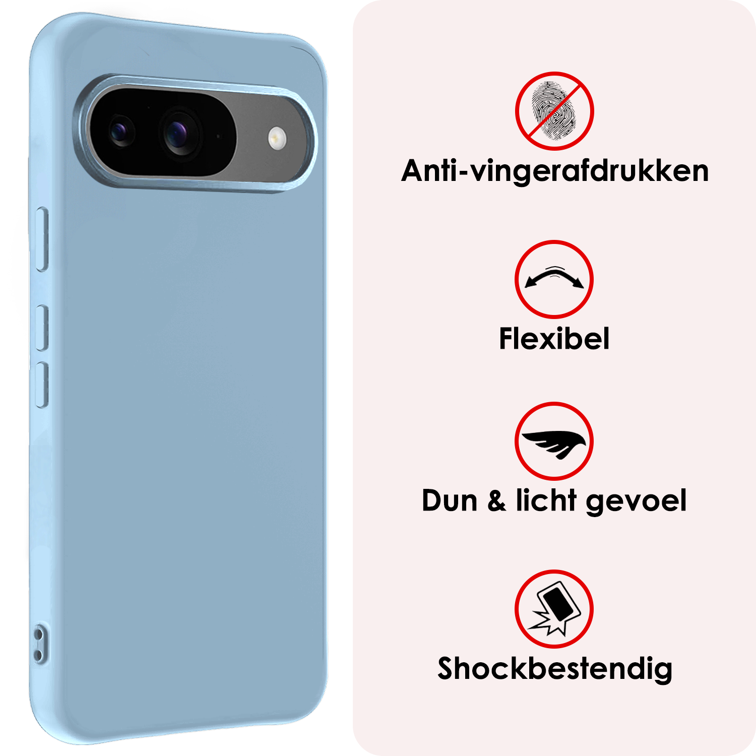 NoXx Hoesje Geschikt voor Google Pixel 9 Hoesje Siliconen Case Hoes Met 2x Screenprotector - Hoes Geschikt voor Google Pixel 9 Hoes Cover Case - Lichtblauw