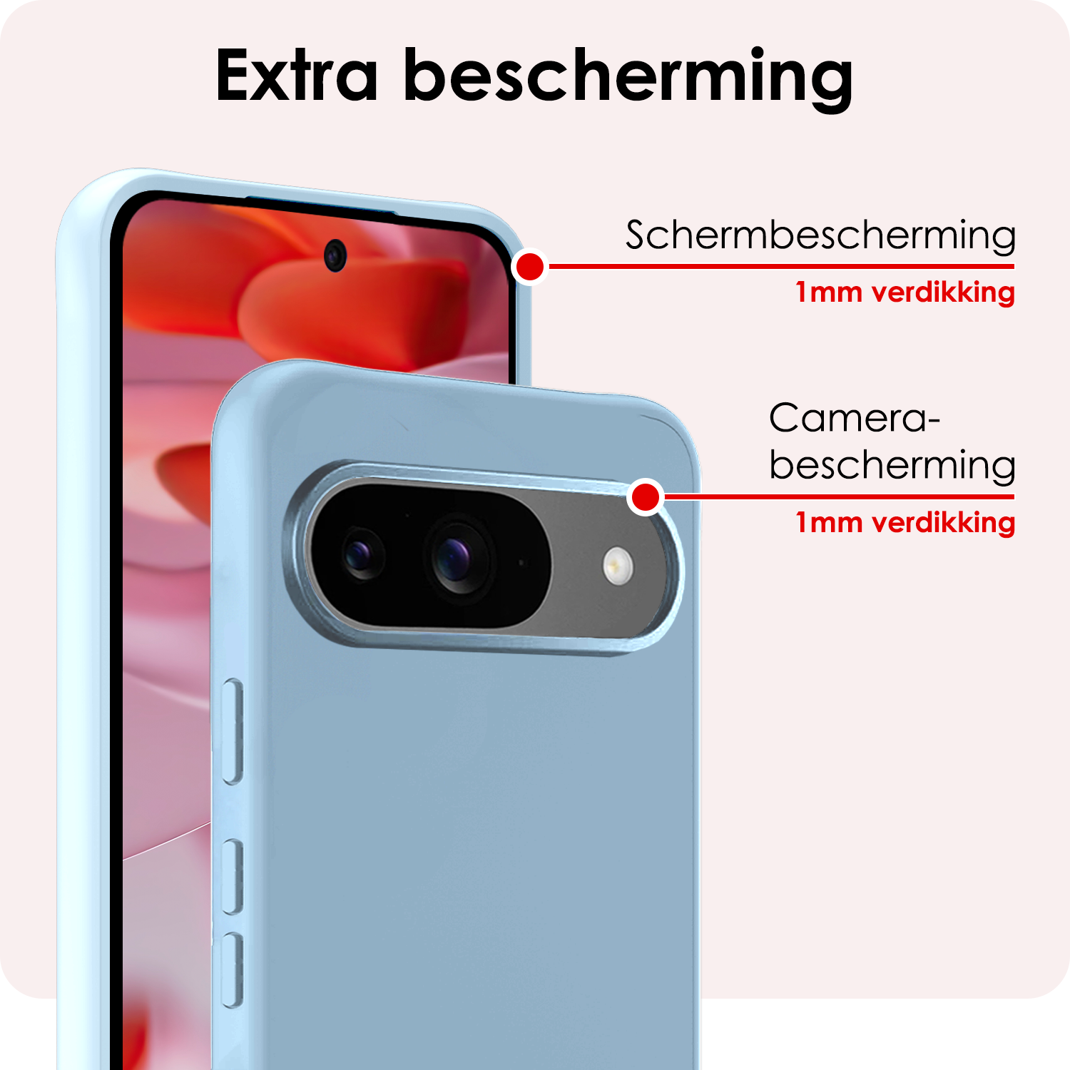 NoXx Hoesje Geschikt voor Google Pixel 9 Hoesje Siliconen Case Hoes Met 2x Screenprotector - Hoes Geschikt voor Google Pixel 9 Hoes Cover Case - Lichtblauw