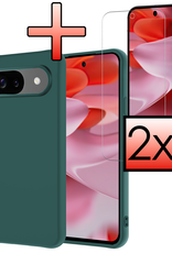 NoXx Hoesje Geschikt voor Google Pixel 9 Hoesje Siliconen Case Hoes Met 2x Screenprotector - Hoes Geschikt voor Google Pixel 9 Hoes Cover Case - Donkergroen