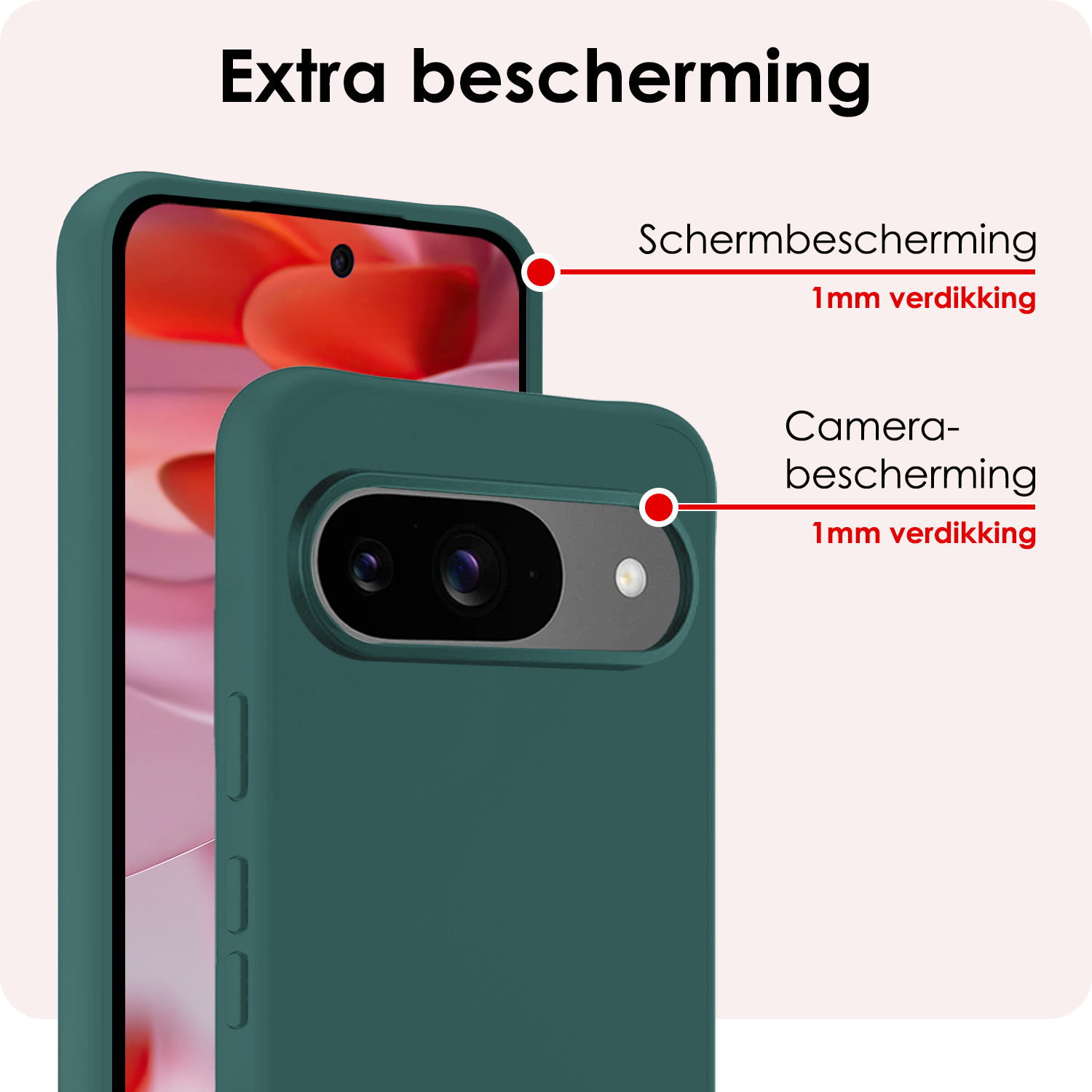 NoXx Hoesje Geschikt voor Google Pixel 9 Hoesje Siliconen Case Hoes Met 2x Screenprotector - Hoes Geschikt voor Google Pixel 9 Hoes Cover Case - Donkergroen