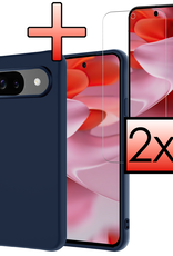 NoXx Hoesje Geschikt voor Google Pixel 9 Hoesje Siliconen Case Hoes Met 2x Screenprotector - Hoes Geschikt voor Google Pixel 9 Hoes Cover Case - Donkerblauw