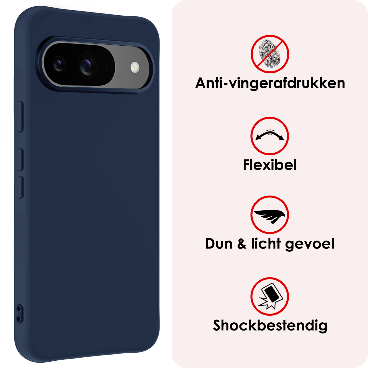 NoXx Hoesje Geschikt voor Google Pixel 9 Hoesje Siliconen Case Hoes Met 2x Screenprotector - Hoes Geschikt voor Google Pixel 9 Hoes Cover Case - Donkerblauw