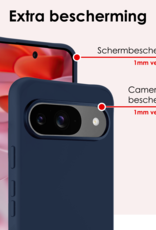 NoXx Hoesje Geschikt voor Google Pixel 9 Hoesje Siliconen Case Hoes Met 2x Screenprotector - Hoes Geschikt voor Google Pixel 9 Hoes Cover Case - Donkerblauw
