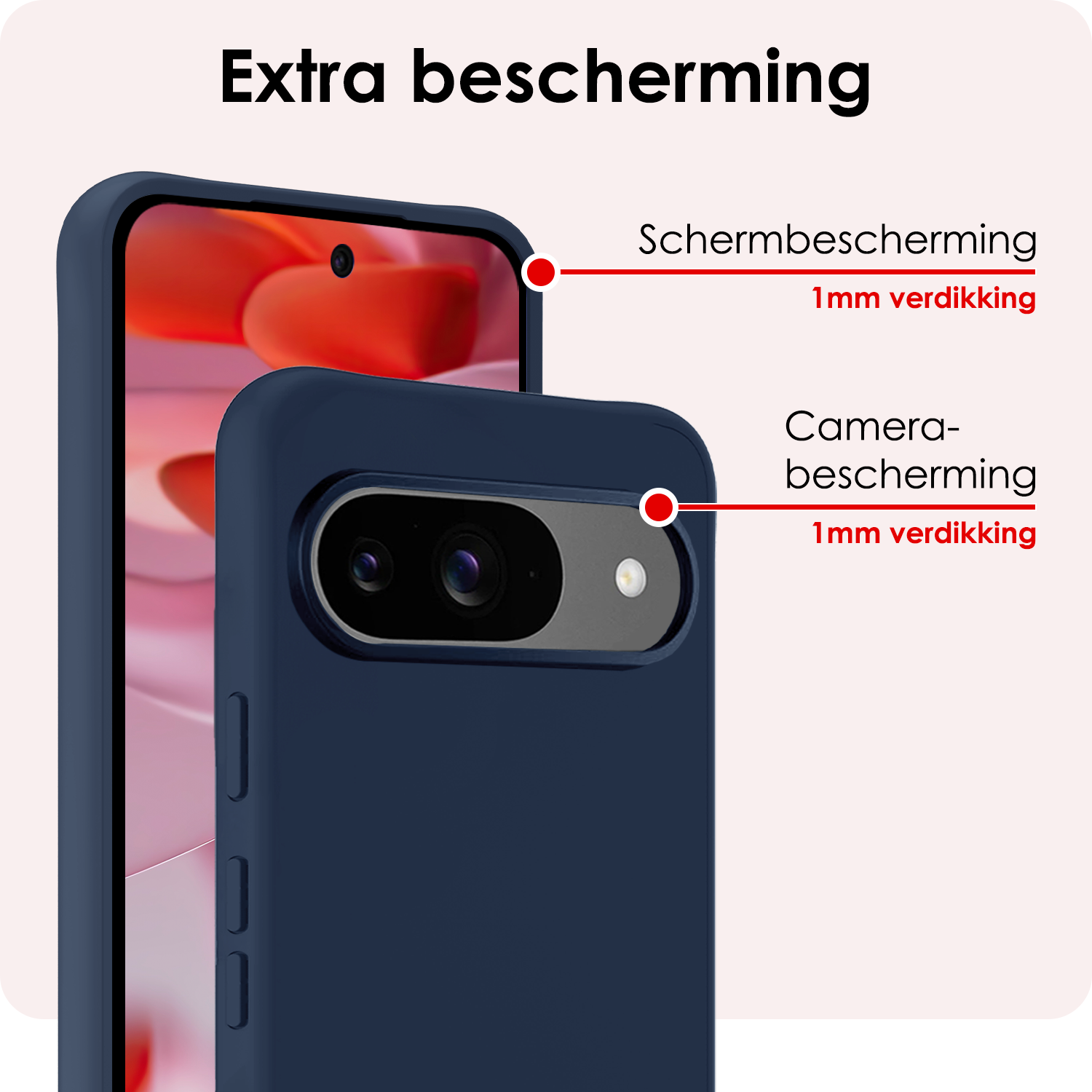 NoXx Hoesje Geschikt voor Google Pixel 9 Hoesje Siliconen Case Hoes Met 2x Screenprotector - Hoes Geschikt voor Google Pixel 9 Hoes Cover Case - Donkerblauw