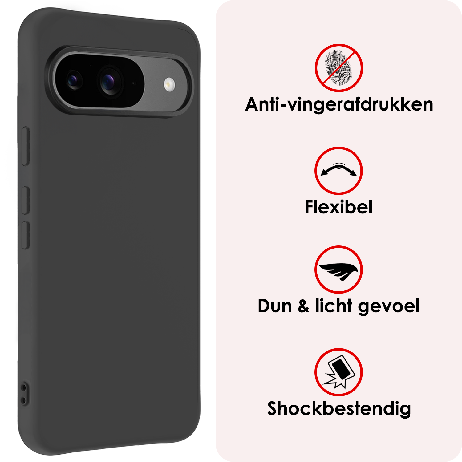 NoXx Hoesje Geschikt voor Google Pixel 9 Hoesje Siliconen Case Hoes Met Screenprotector - Hoes Geschikt voor Google Pixel 9 Hoes Cover Case - Zwart