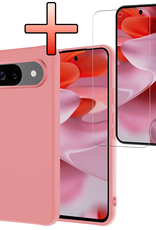 NoXx Hoesje Geschikt voor Google Pixel 9 Hoesje Siliconen Case Hoes Met Screenprotector - Hoes Geschikt voor Google Pixel 9 Hoes Cover Case - Lichtroze