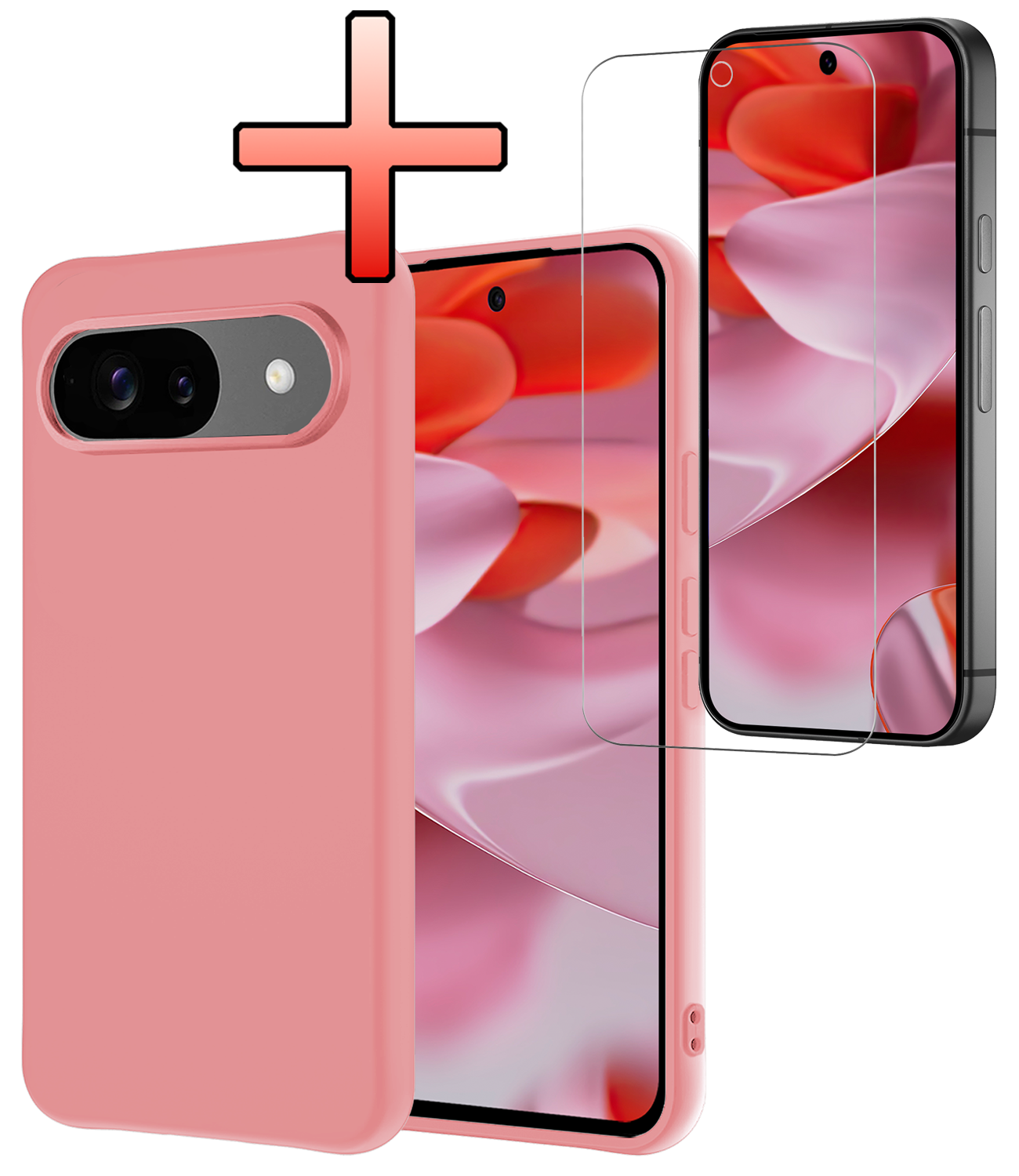NoXx Hoesje Geschikt voor Google Pixel 9 Hoesje Siliconen Case Hoes Met Screenprotector - Hoes Geschikt voor Google Pixel 9 Hoes Cover Case - Lichtroze