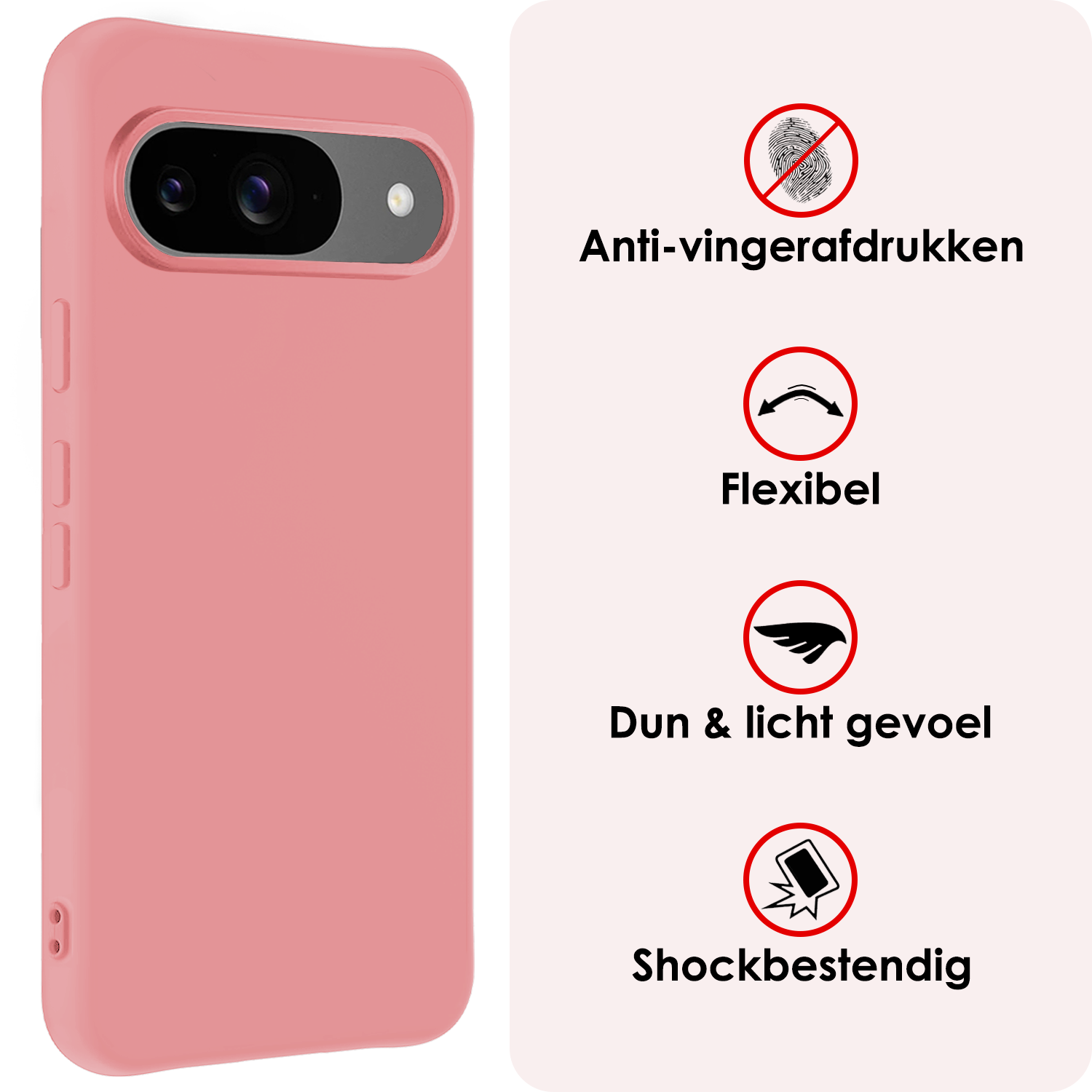 NoXx Hoesje Geschikt voor Google Pixel 9 Hoesje Siliconen Case Hoes Met Screenprotector - Hoes Geschikt voor Google Pixel 9 Hoes Cover Case - Lichtroze