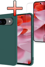 NoXx Hoesje Geschikt voor Google Pixel 9 Hoesje Siliconen Case Hoes Met Screenprotector - Hoes Geschikt voor Google Pixel 9 Hoes Cover Case - Donkergroen