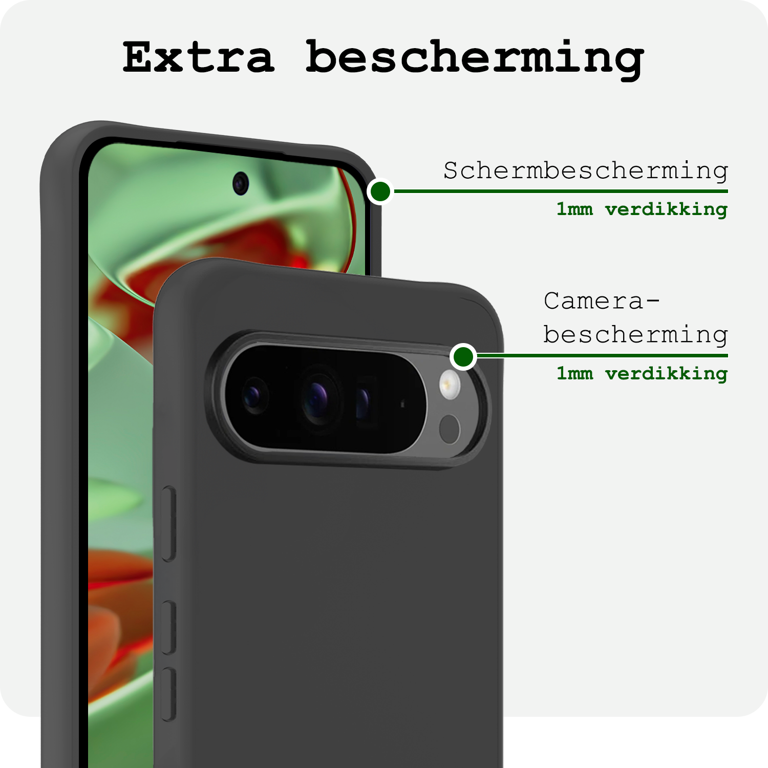 BASEY. Hoesje Geschikt voor Google Pixel 9 Pro Hoesje Siliconen Case Hoes Met Screenprotector - Hoes Geschikt voor Google Pixel 9 Pro Hoes Cover Case - Zwart