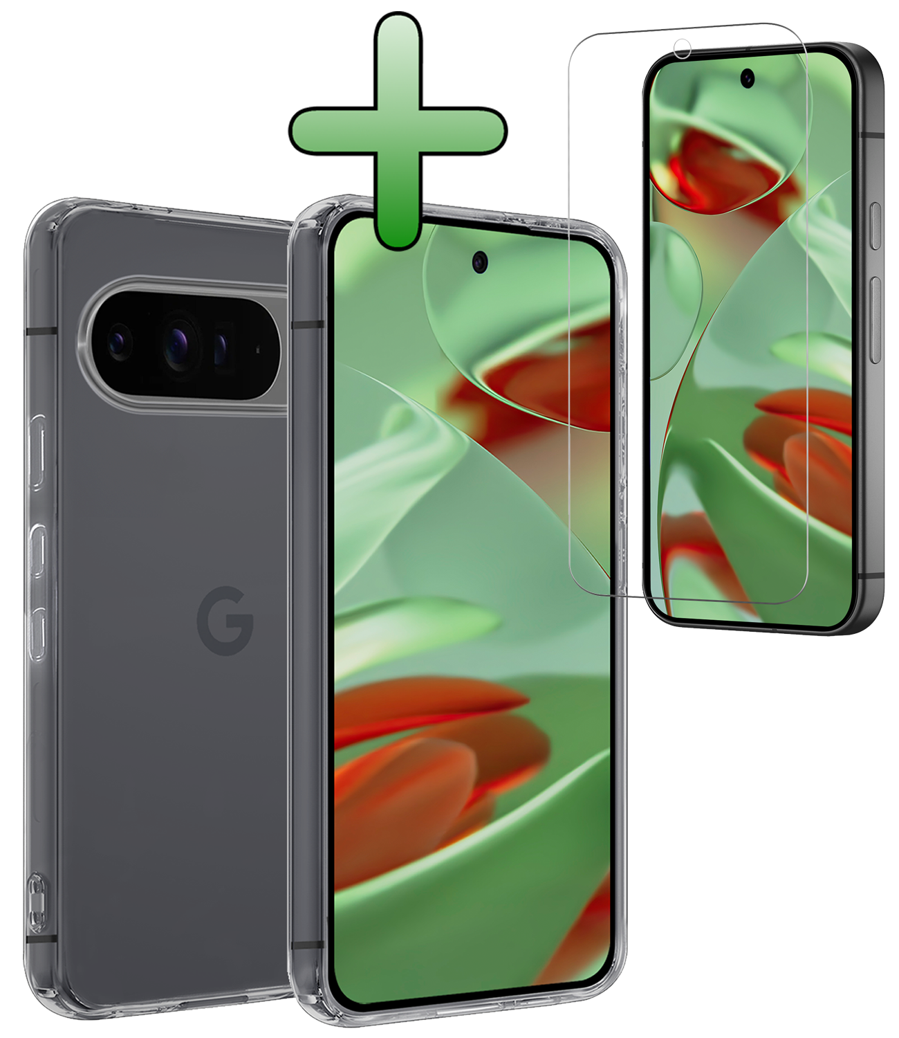 BASEY. Hoesje Geschikt voor Google Pixel 9 Pro Hoesje Siliconen Case Hoes Met Screenprotector - Hoes Geschikt voor Google Pixel 9 Pro Hoes Cover Case - Transparant