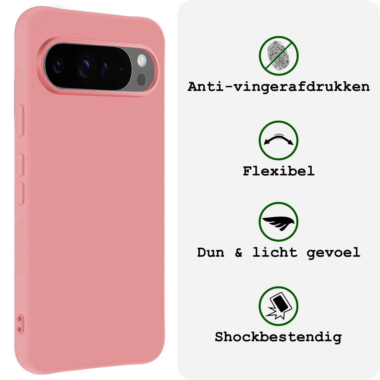 BASEY. Hoesje Geschikt voor Google Pixel 9 Pro Hoesje Siliconen Case Hoes Met Screenprotector - Hoes Geschikt voor Google Pixel 9 Pro Hoes Cover Case - Lichtroze