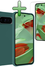 BASEY. Hoesje Geschikt voor Google Pixel 9 Pro Hoesje Siliconen Case Hoes Met Screenprotector - Hoes Geschikt voor Google Pixel 9 Pro Hoes Cover Case - Donkergroen