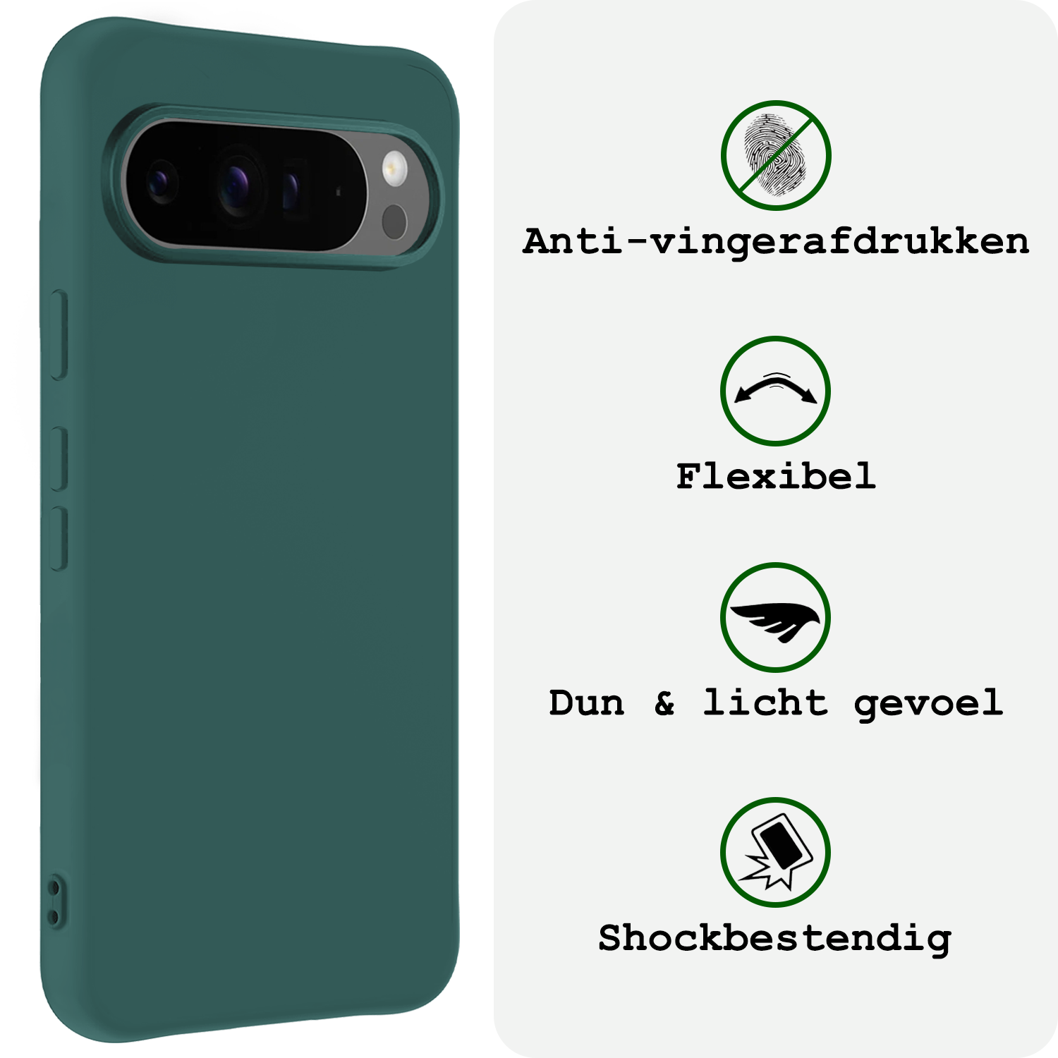 BASEY. Hoesje Geschikt voor Google Pixel 9 Pro Hoesje Siliconen Case Hoes Met Screenprotector - Hoes Geschikt voor Google Pixel 9 Pro Hoes Cover Case - Donkergroen