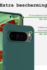 BASEY. Hoesje Geschikt voor Google Pixel 9 Pro Hoesje Siliconen Case Hoes Met Screenprotector - Hoes Geschikt voor Google Pixel 9 Pro Hoes Cover Case - Donkergroen