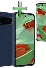 BASEY. Hoesje Geschikt voor Google Pixel 9 Pro Hoesje Siliconen Case Hoes Met Screenprotector - Hoes Geschikt voor Google Pixel 9 Pro Hoes Cover Case - Donkerblauw